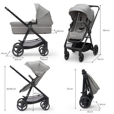 Kinderkraft NEWLY Mink Pro Kombivogn 4-in-1, Moonlight Grey