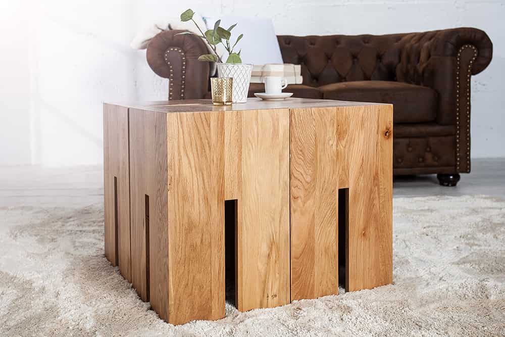 Design Beistelltisch CASTLE 45cm natur Wildeiche Massivholz geölt Sitzhocker