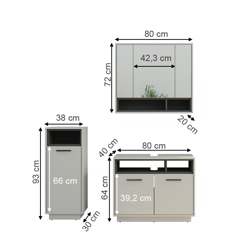 Vicco Badmöbel-Set Badezimmer-Möbel Bad-Schrank Beatrice Grau Anthrazit modern Badezimmerschrank Waschtischunterschrank Spiegelschrank Midischrank Schranktür Schrankfach