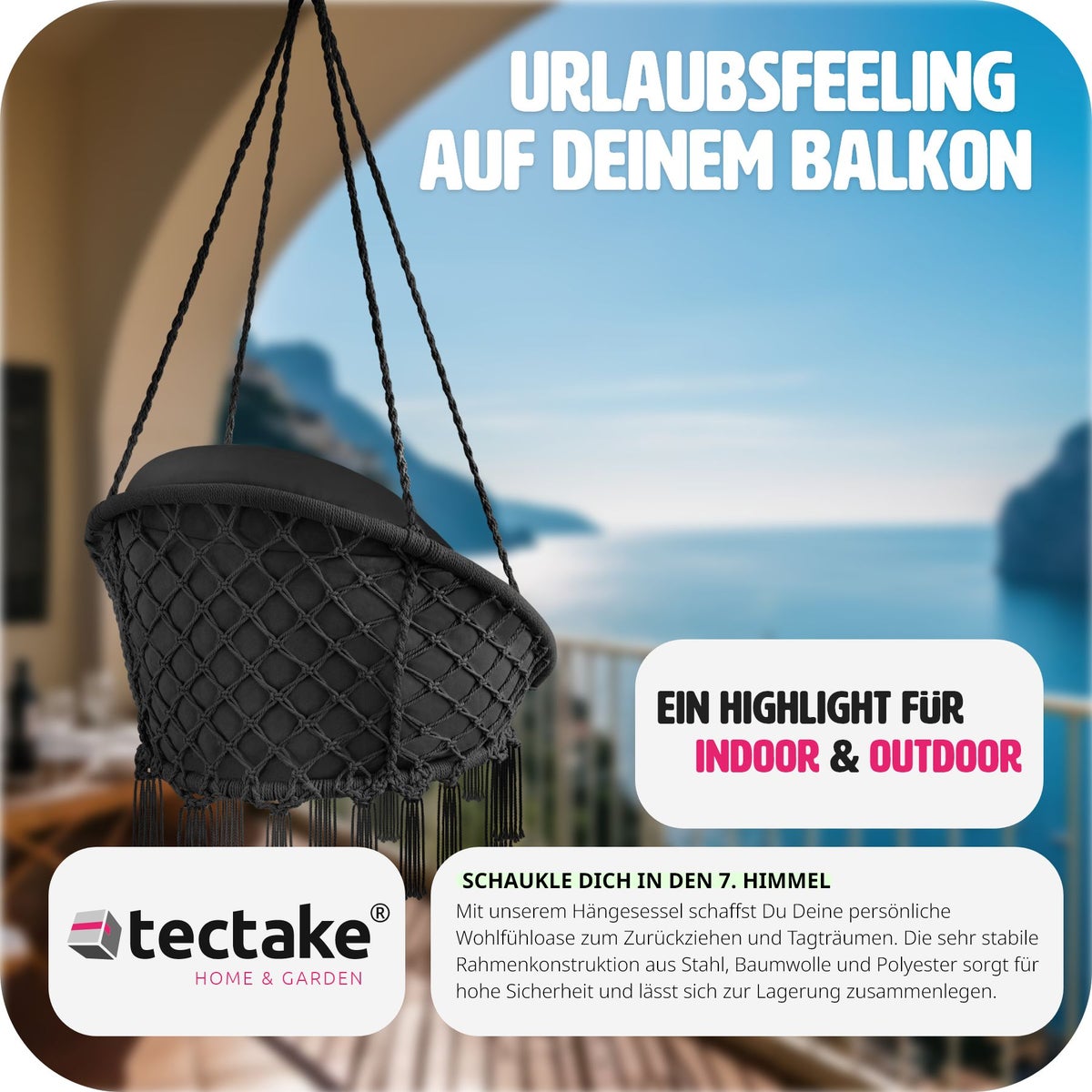 tectake Samira hangstoel met dik zitkussen 80 x 81 x 139 cm