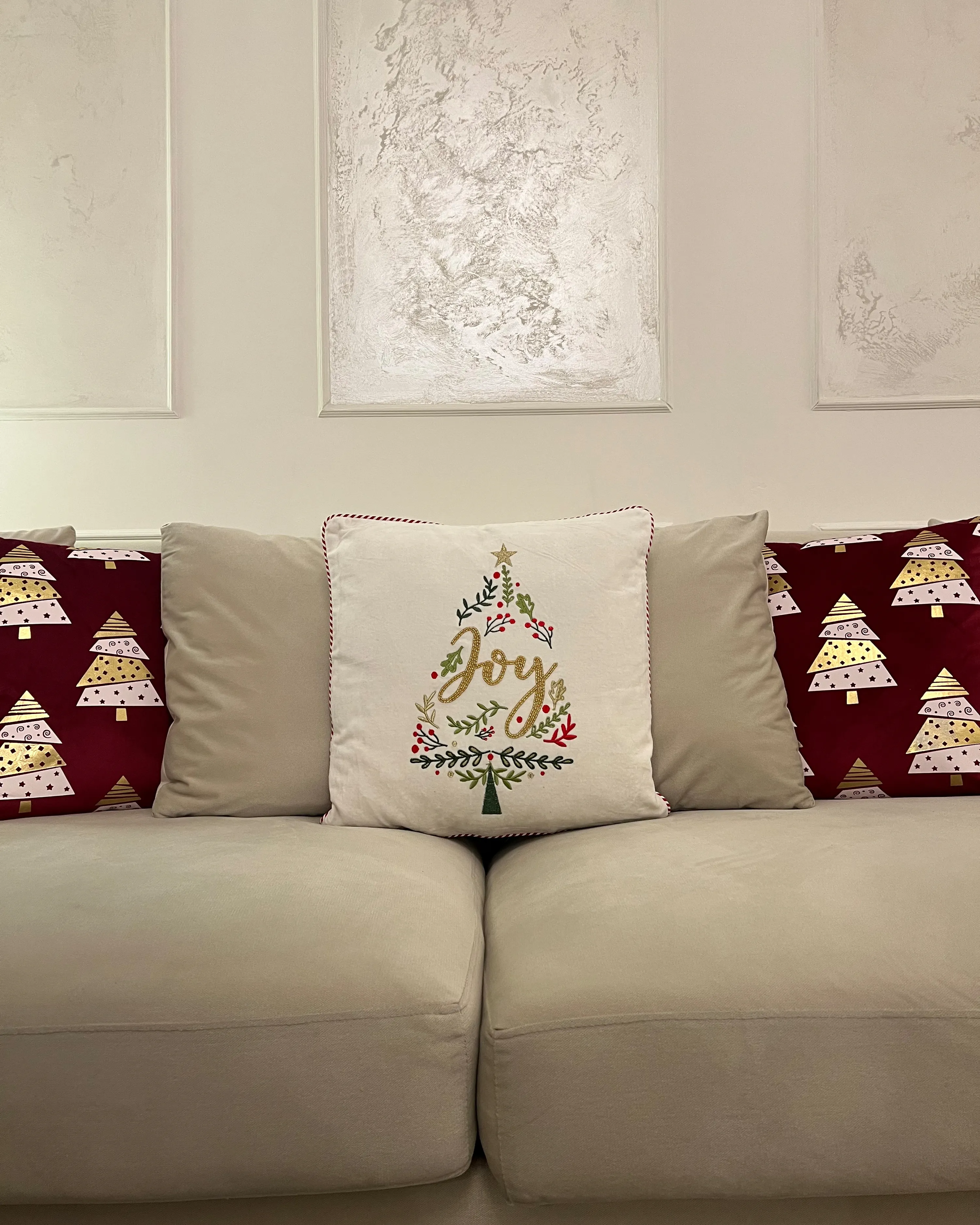 Set van 2 sierkussens GOLDSPRUCE Fluweel 45 x 45 cm Rood kerstmotief