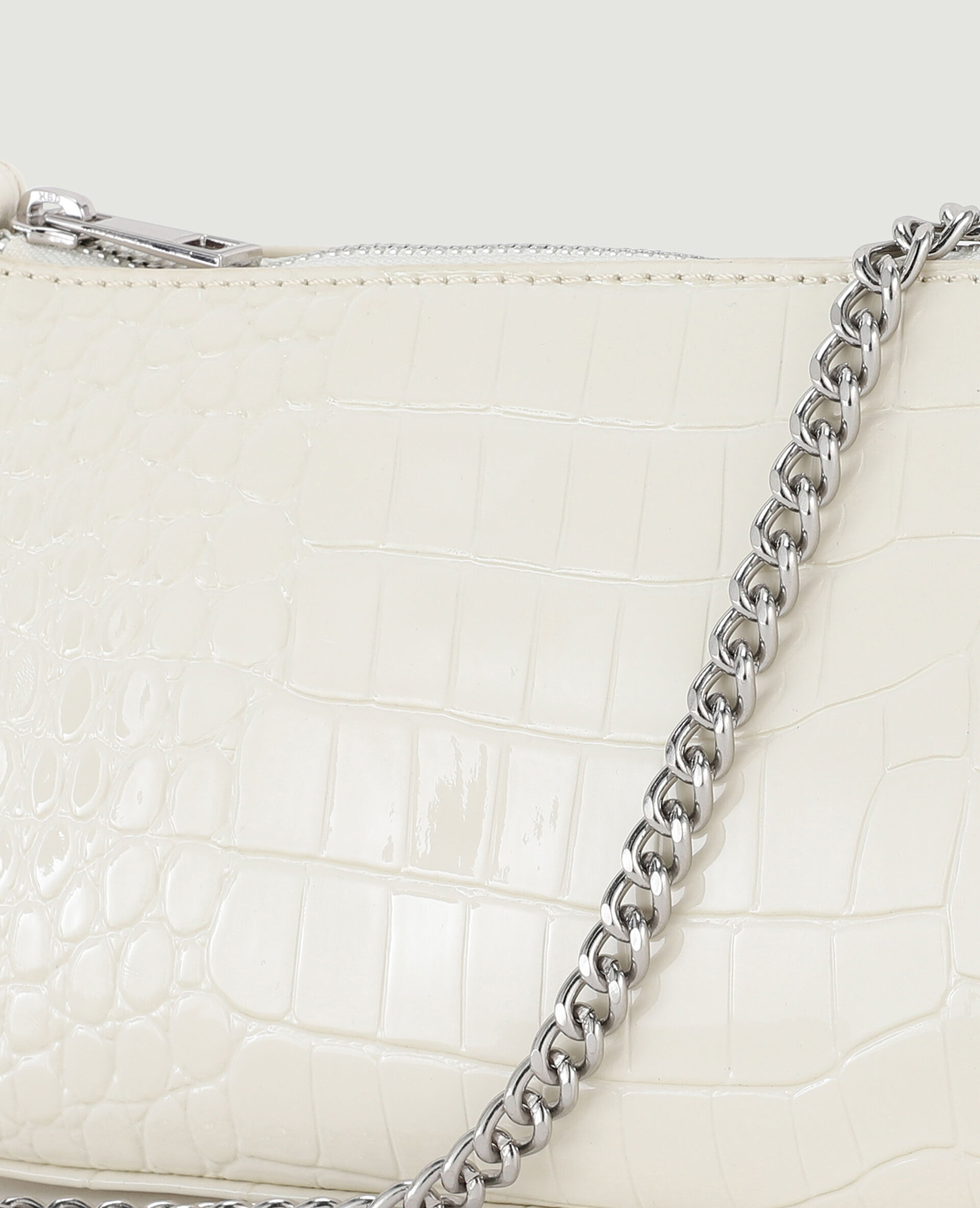 Sac pochette effet croco verni - Blanc