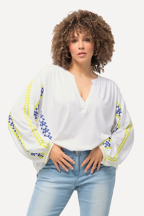 Bluse, Leinenmix, Oversized, Tunika-Ausschnitt, Langarm