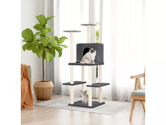 Arbre à chat avec griffoirs en sisal Gris foncé 144,5 cm