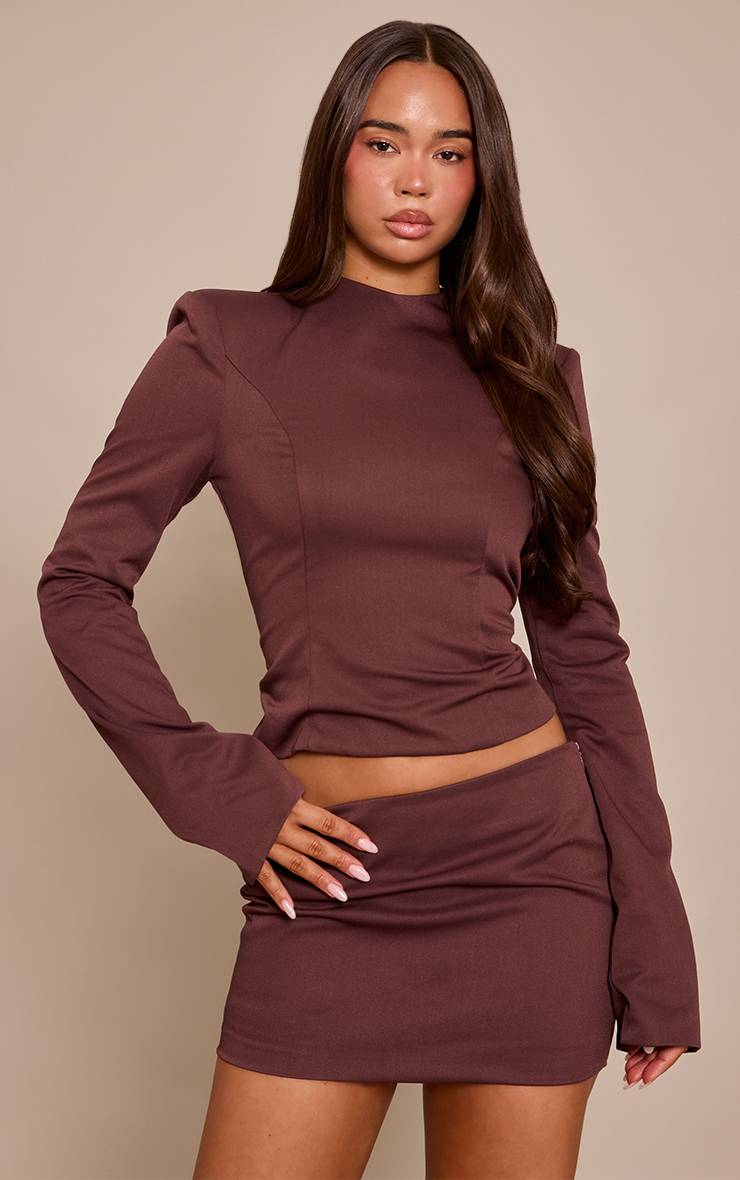Marron Foncé Mini-jupe Ajustée En Sergé