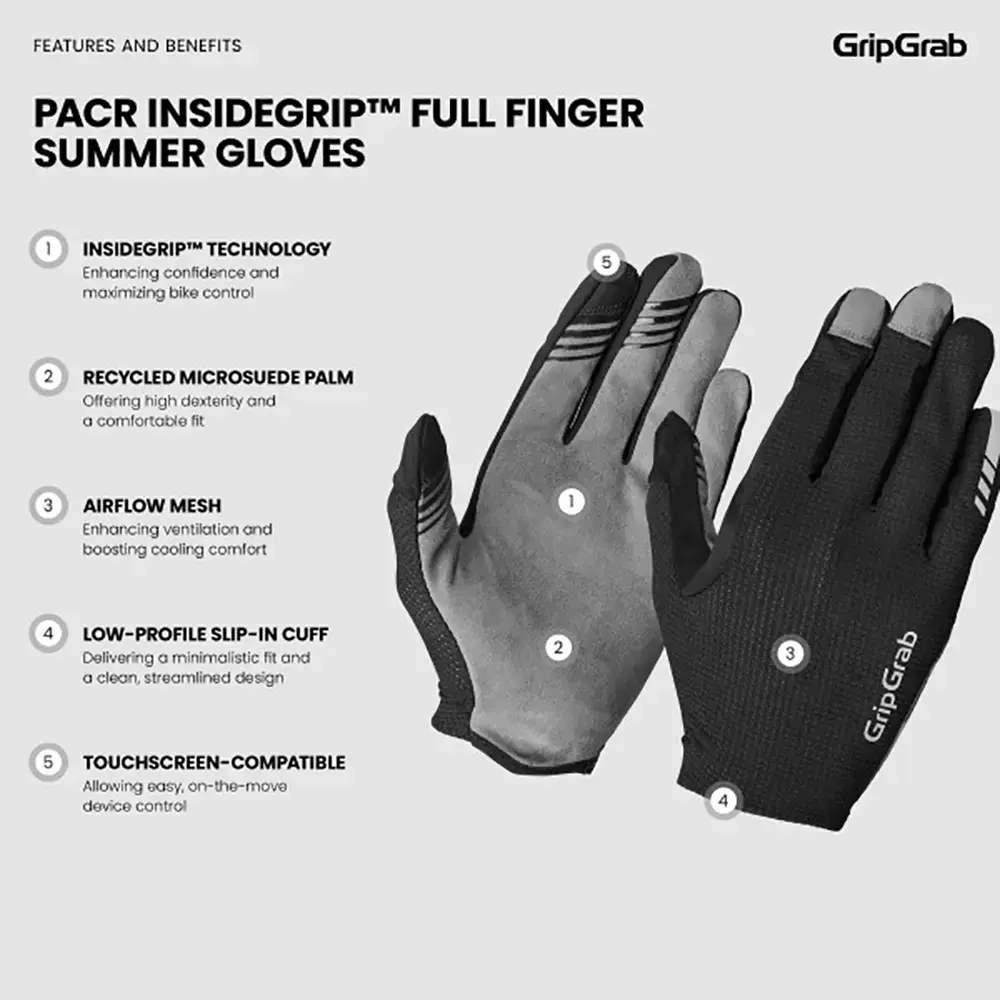 GripGrab PACR InsideGrip MTB Zomer Fietshandschoenen Lange Vingers Zwart