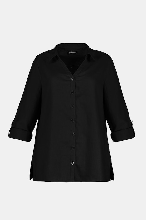 Bluse, Leinen, offener Kragen, Langarm