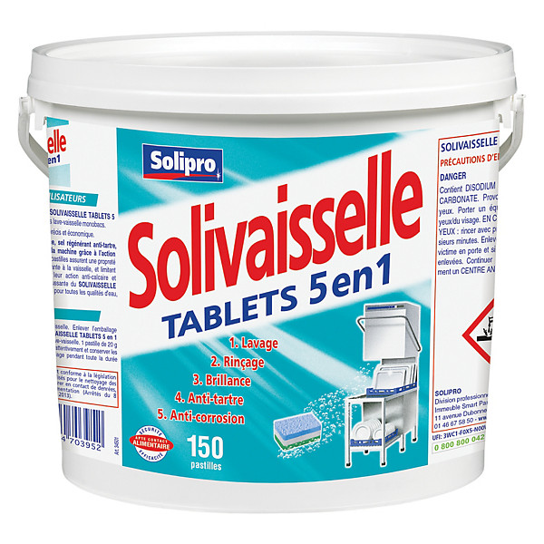 Tablettes lave-vaisselle cycle court Solivaisselle tout en 1, seau de 150