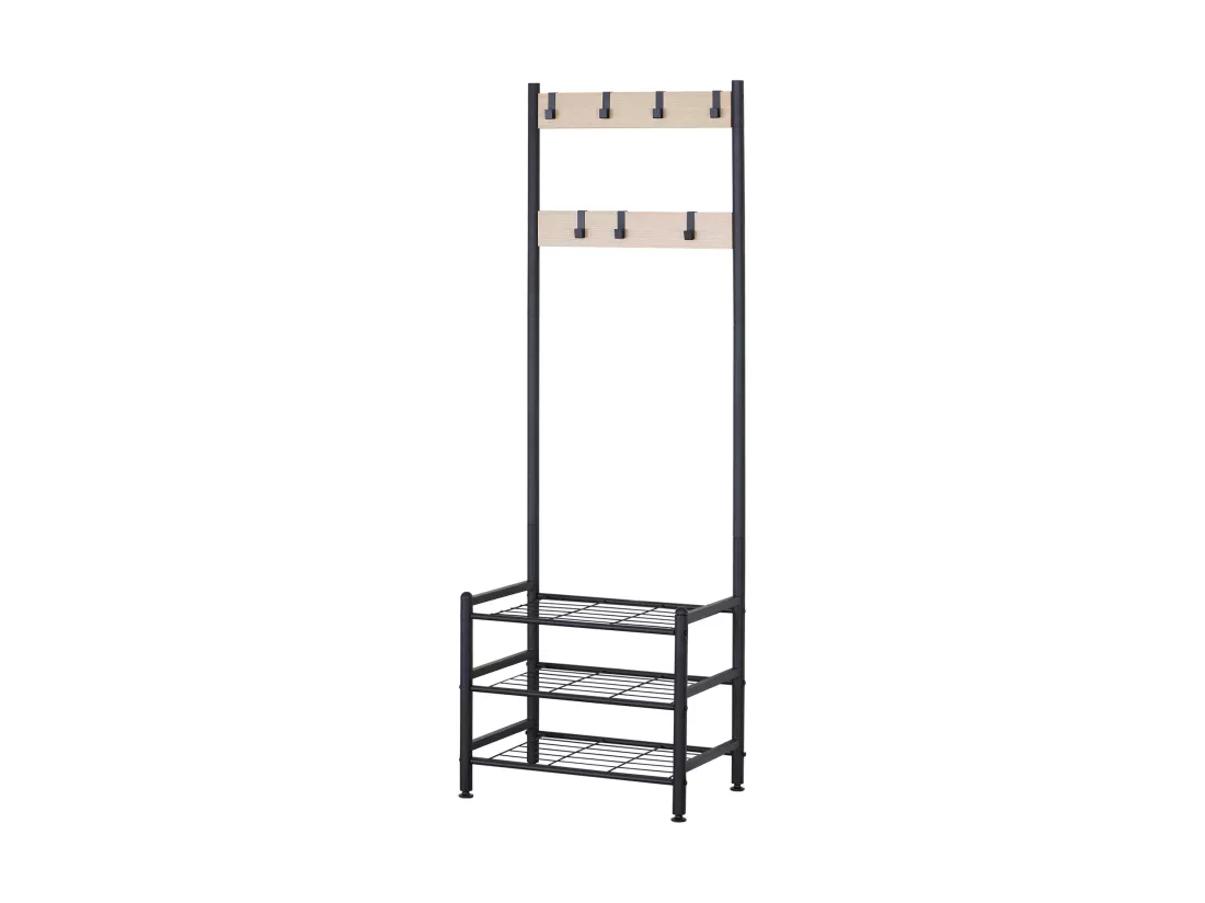 Porte manteaux d'entrée avec 3 étagères à chaussures en bois et métal
