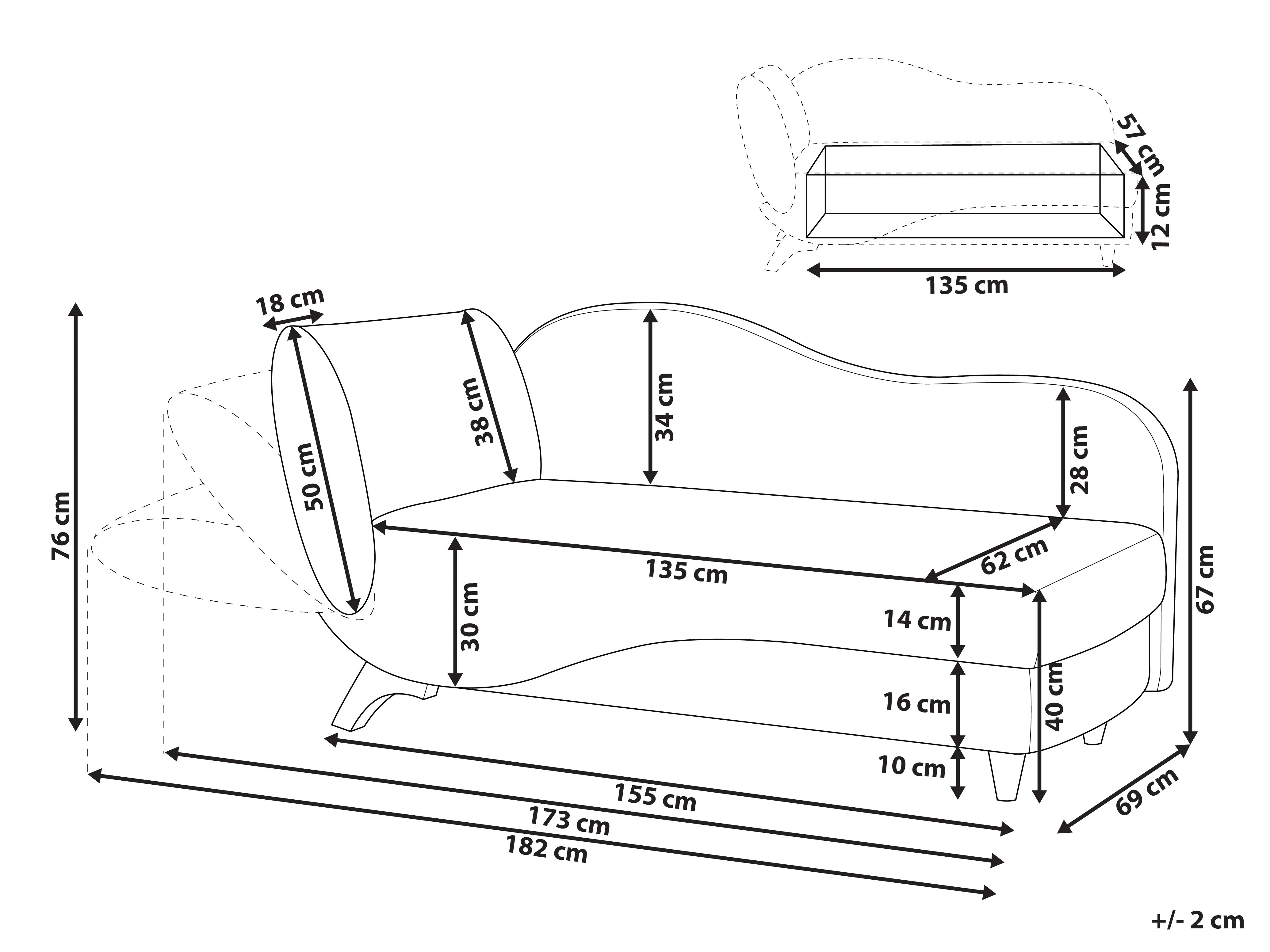Linkszijdige chaise longue MERI Fluweel Zwart met opbergruimte