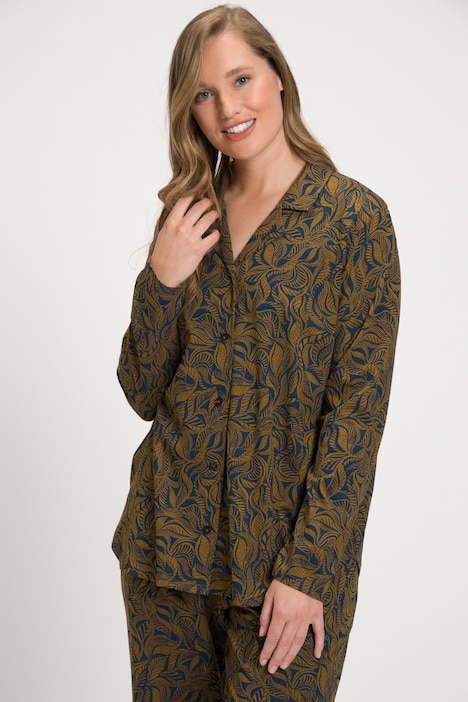 Pyjamajacke, Blätter, Reverskragen, Biobaumwolle