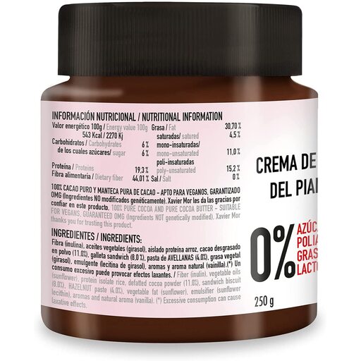 Creme proteico sabor chocolate amargo e biscoitos, sem açúcar, sem polióis, vegano.