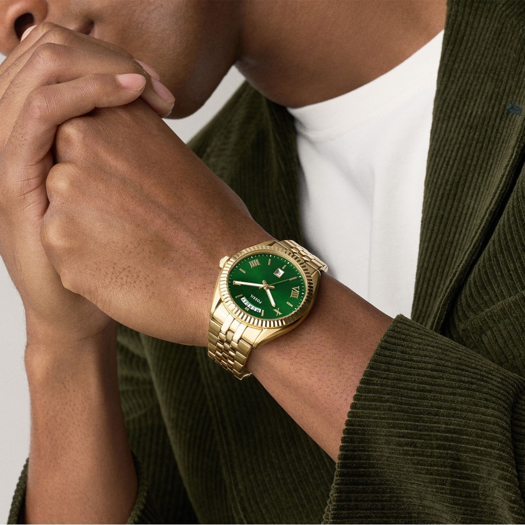 Fossil Campbell Day Date Goldig / Grün