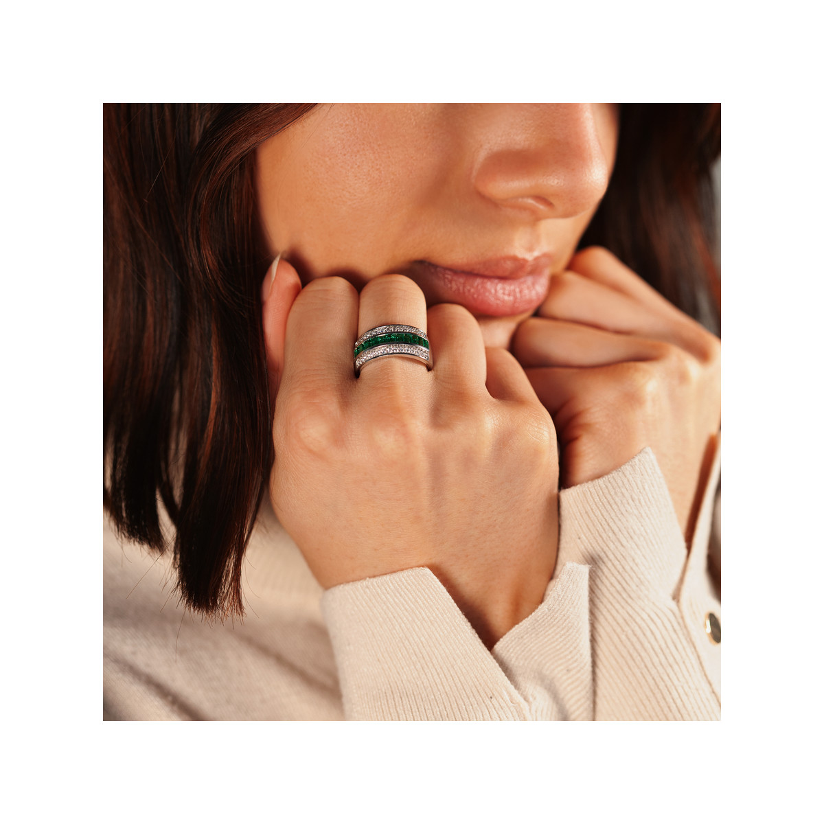 Bague argent 925 émeraudes imitation et zirconias