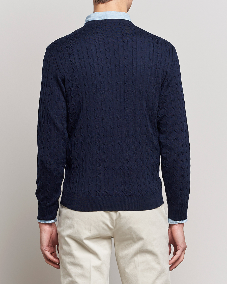 Stenströms Merino Cable Crew Neck Navy