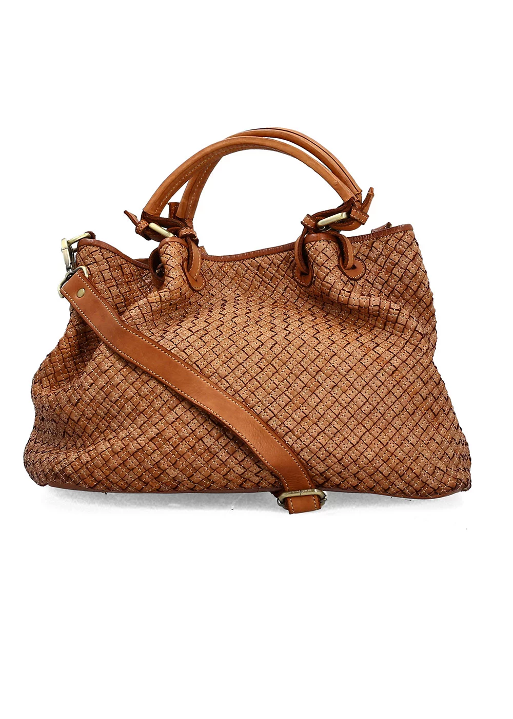 TRIBECA CUIR TRESSEE AGNESE COGNAC