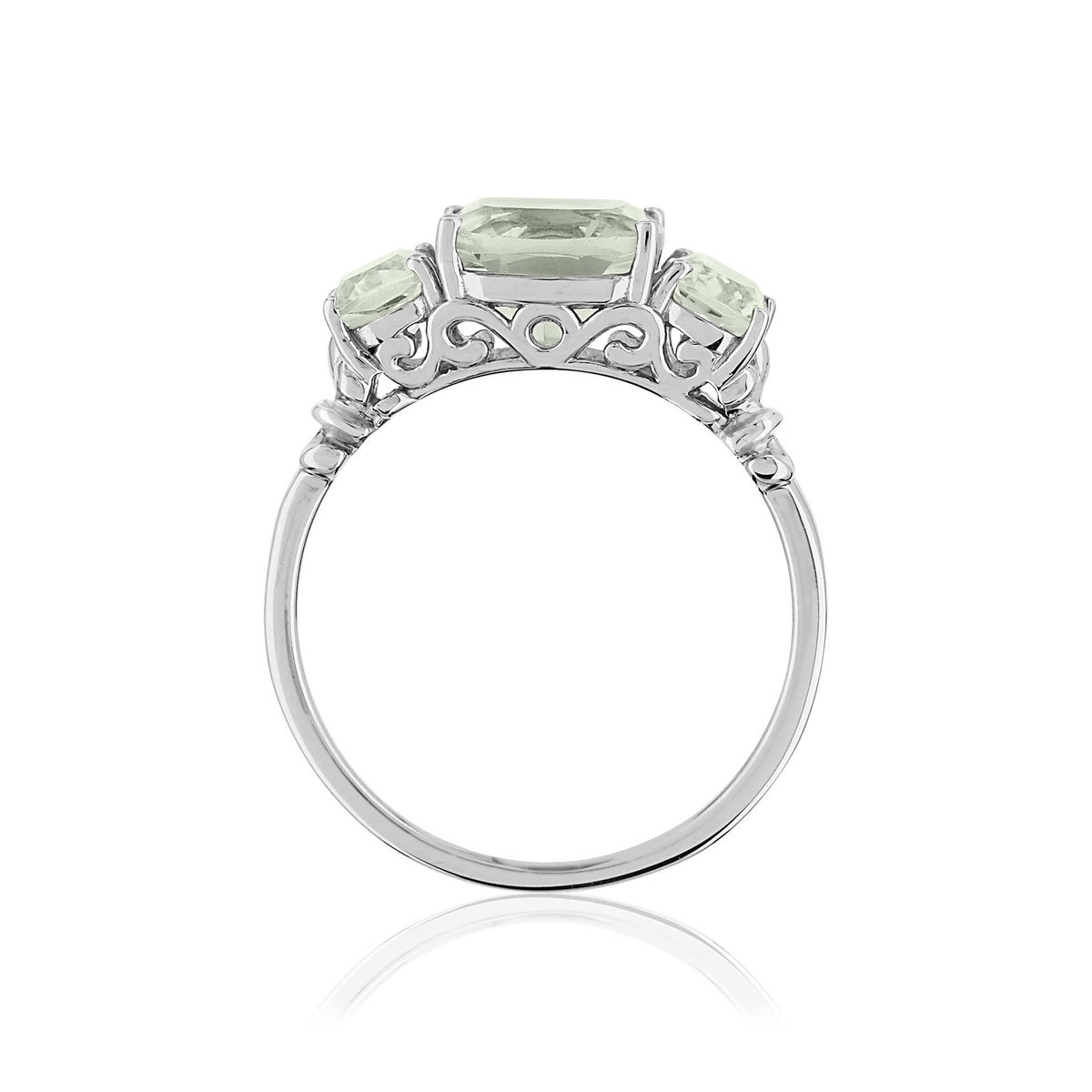 Bague or 375 blanc quartz verts