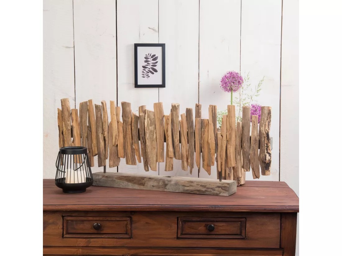 SCULPTURE Solea 80 cm, bois flotté sur socle couleurs naturelles