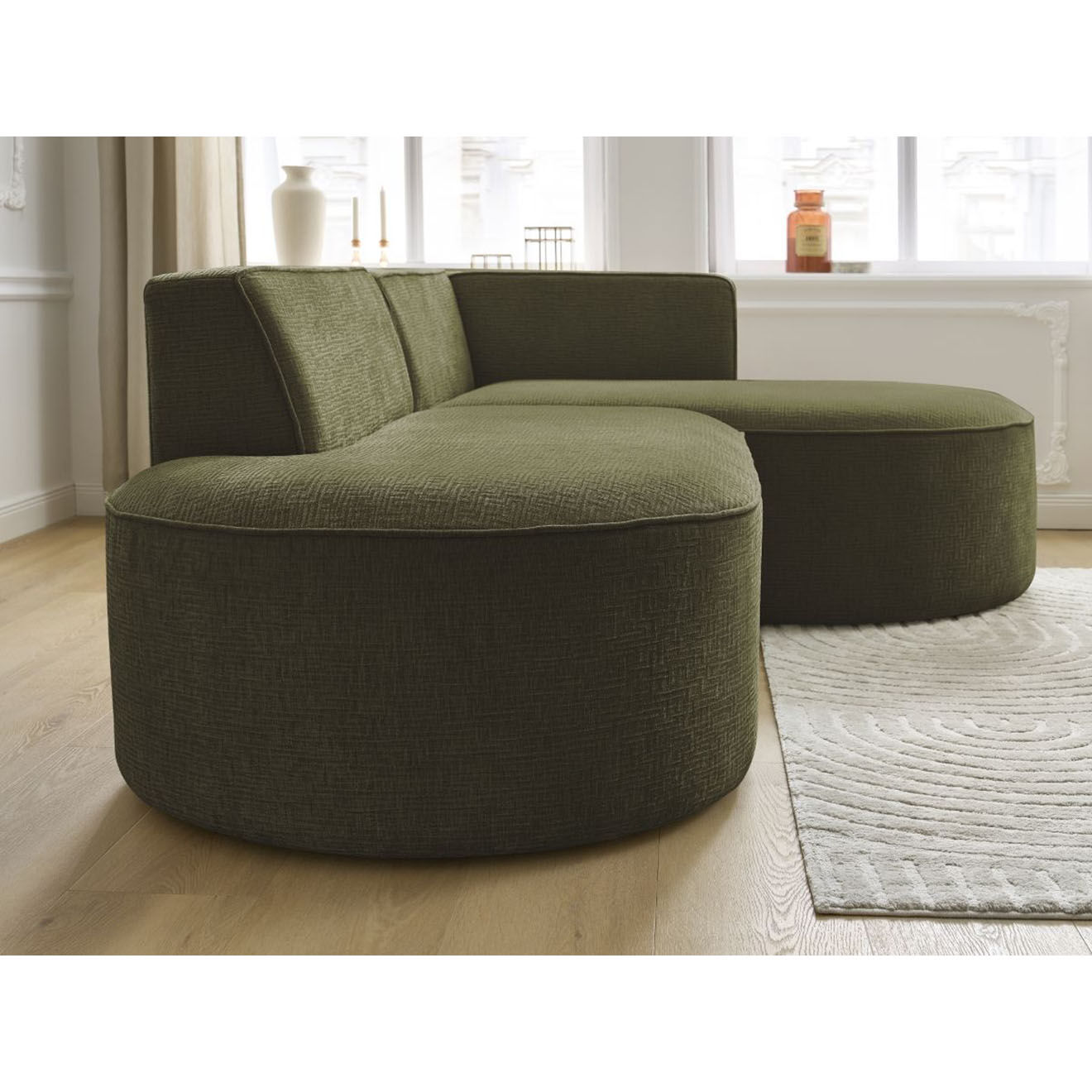 Bobochic Canapé d'angle droit fixe 4 places Rousseau texturé vert - 250x160x72 cm