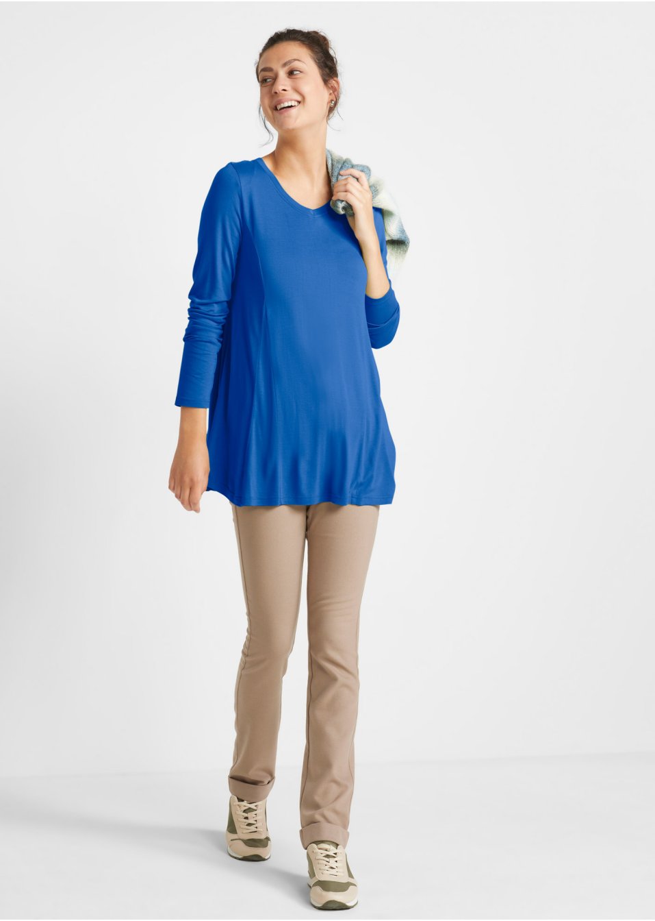 T-shirt à manches longues en viscose avec base évasée