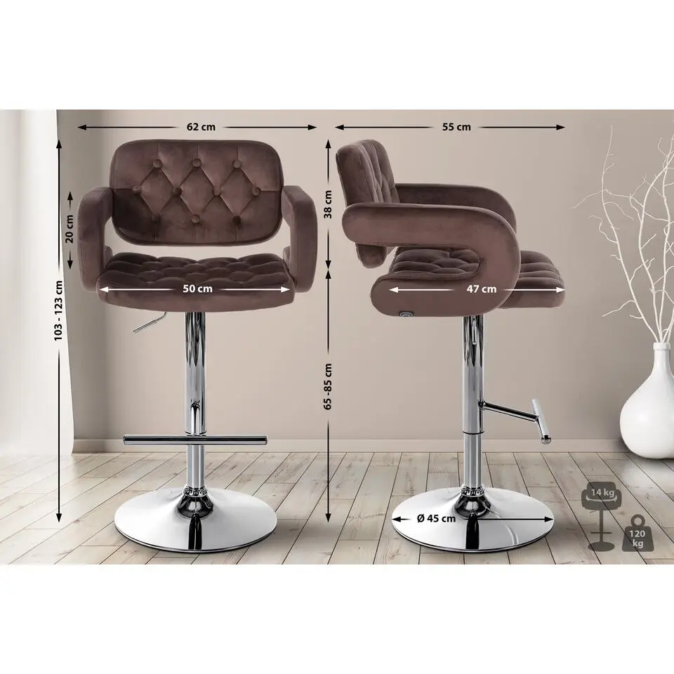 CLP Barkruk Dublin chroom Frame - Fluweel - bruin