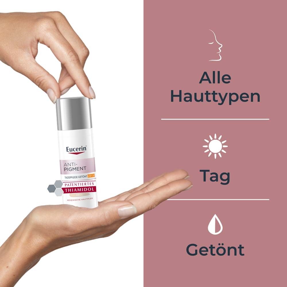 Eucerin® Anti-Pigment Tagescreme mit Thiamidol®, schnell einziehende, getönte Antipigmentcreme mit LSF 30, hell