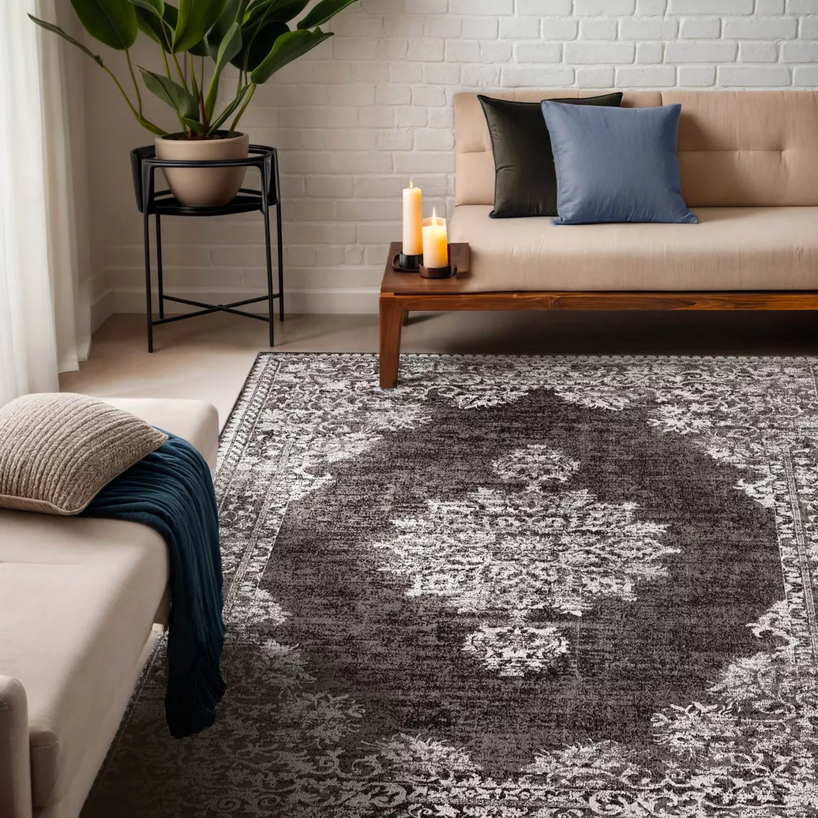 Tapis de salon rectangulaire jacquard (140 x 200 cm) Sana Gris