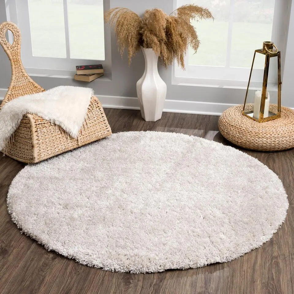 Porto Rond Soft Fluffy Vloerkleed Hoogpolig Effen Licht Grijs - 120 CM ROND