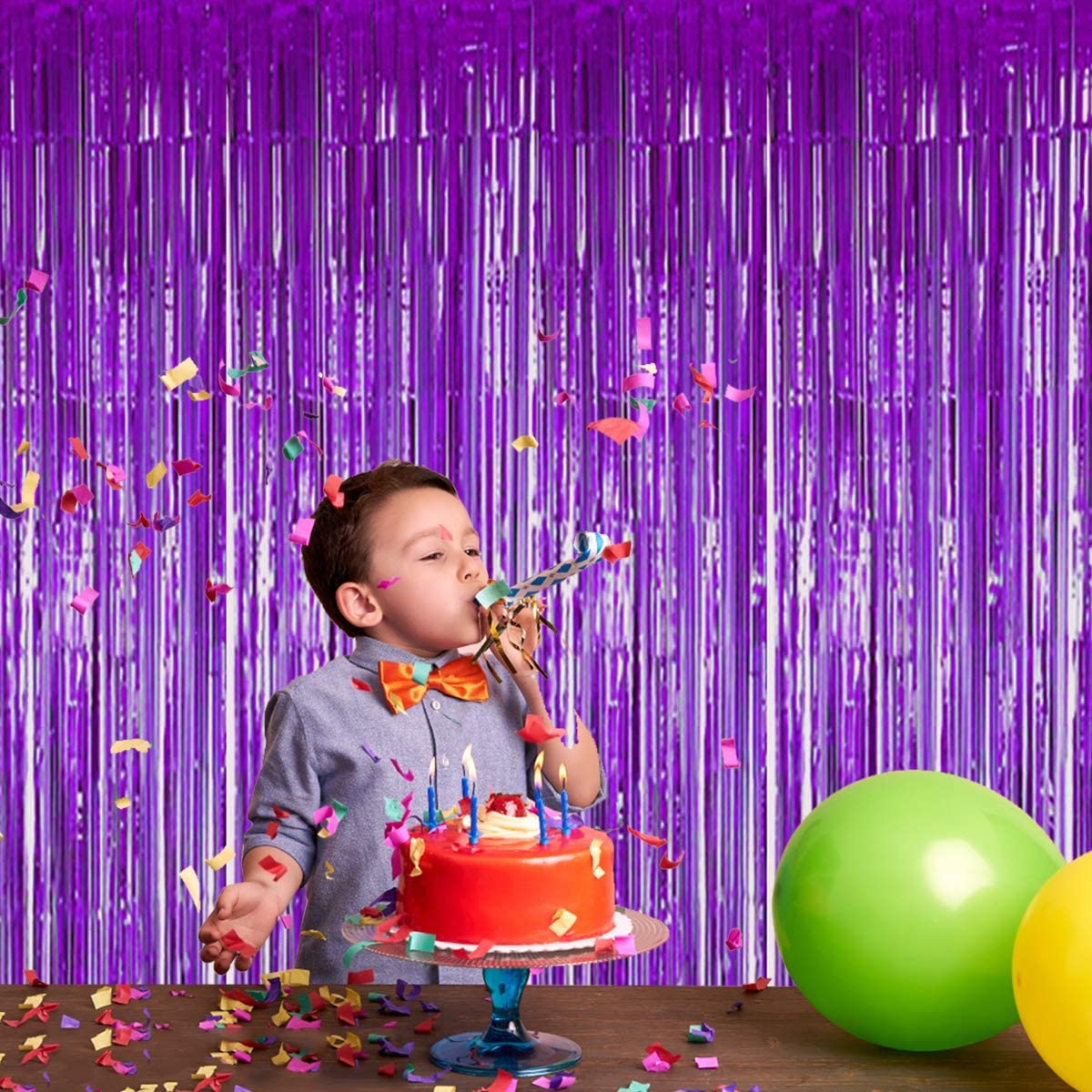 (245x92cm) Party Deko Metallic Lametta Vorhang Glänzender Fransen Vorhang Foto Hintergrund - Lila