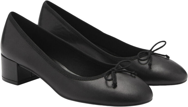 MANGO Bow leather heel shoe Black