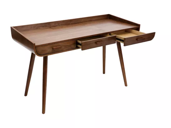 Bureau avec rangements 3 tiroirs vintage bois foncé noyer L132 cm HALLEN