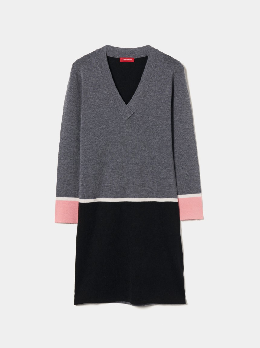 Vestido de malha curto color block