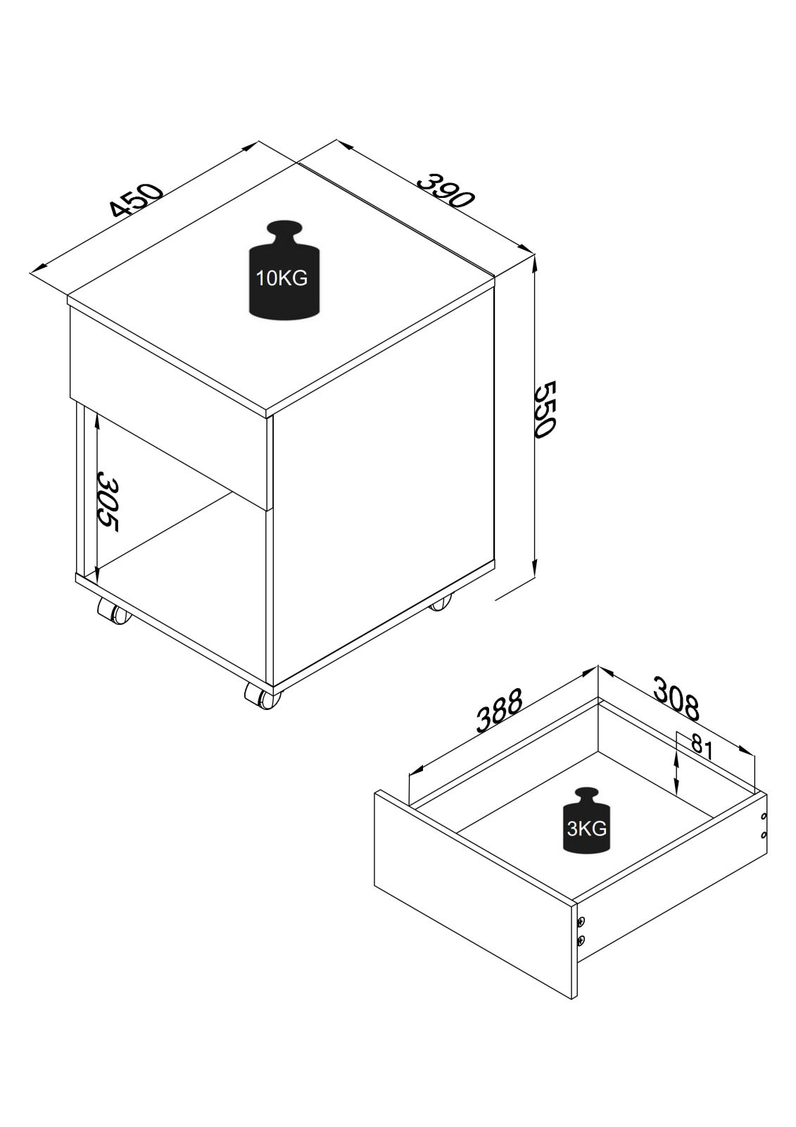 Rollcontainer DALOSA - grau - Schubkasten - 39x45 cm