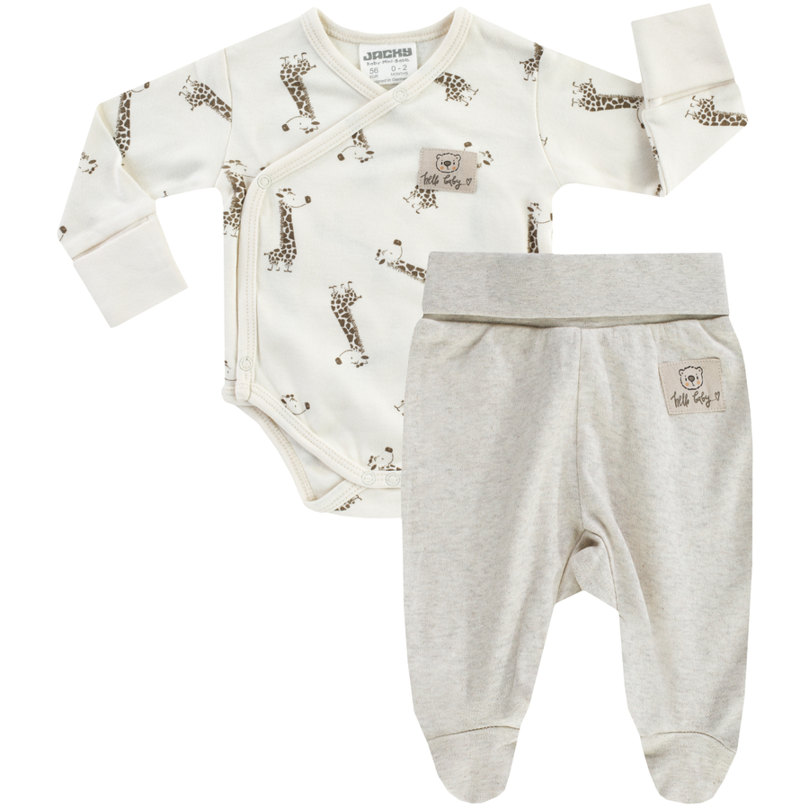 JACKY Wickelbody + Strampelhose BABY ON TOUR beige melange gemustert