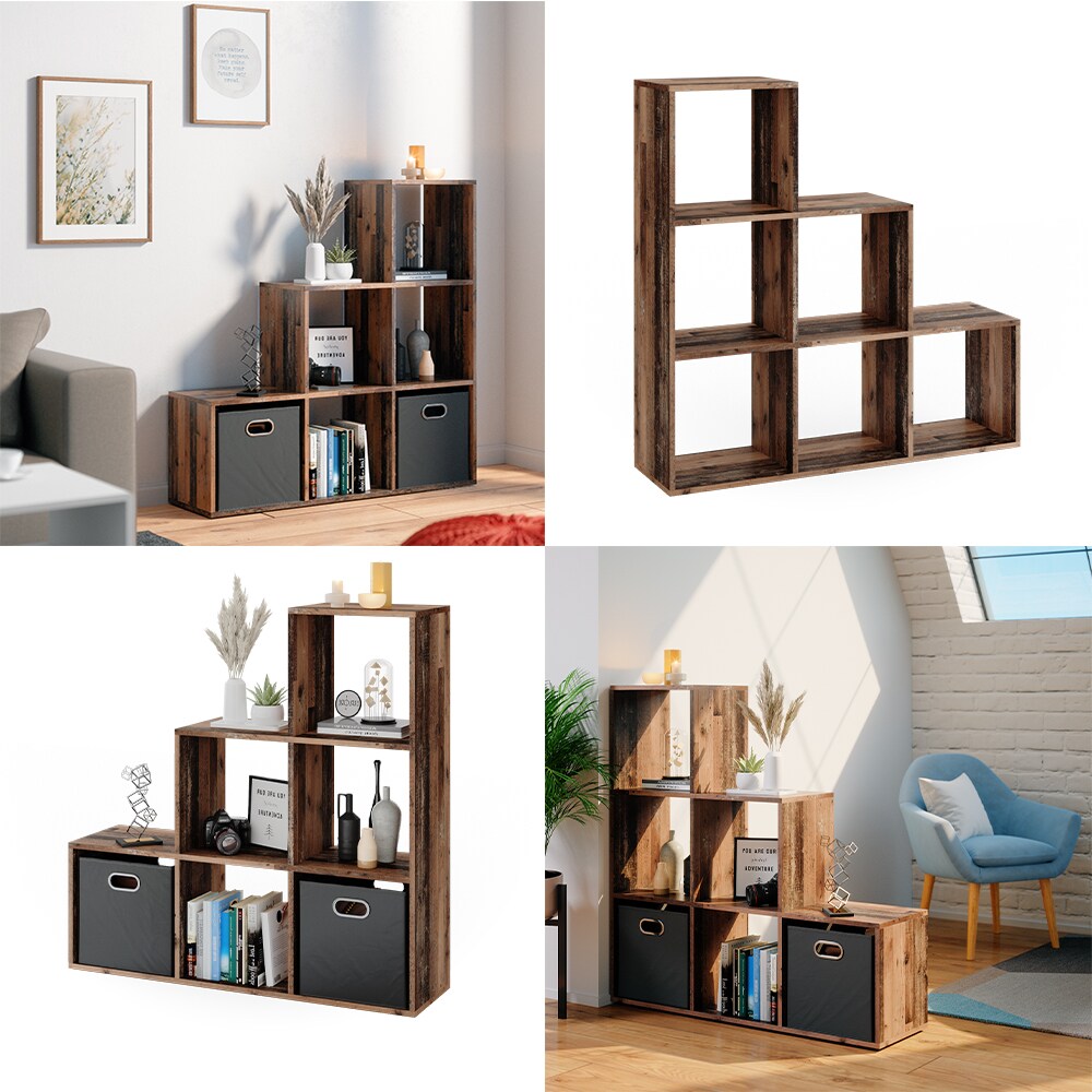 Vicco Treppenregal Raumteiler Stufenregal 6 Fächer Old Style - Bücherregal