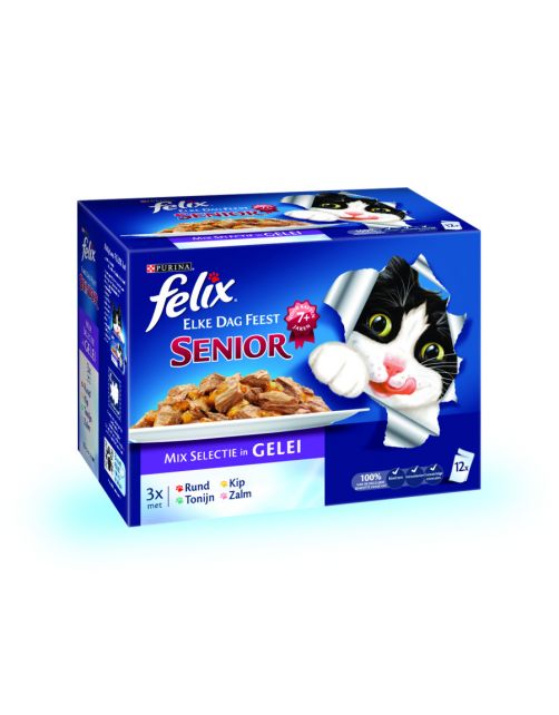 Felix Multipack Maaltijdzakjes Senior Elke Dag Feest - Kattenvoer - Mix 100 g