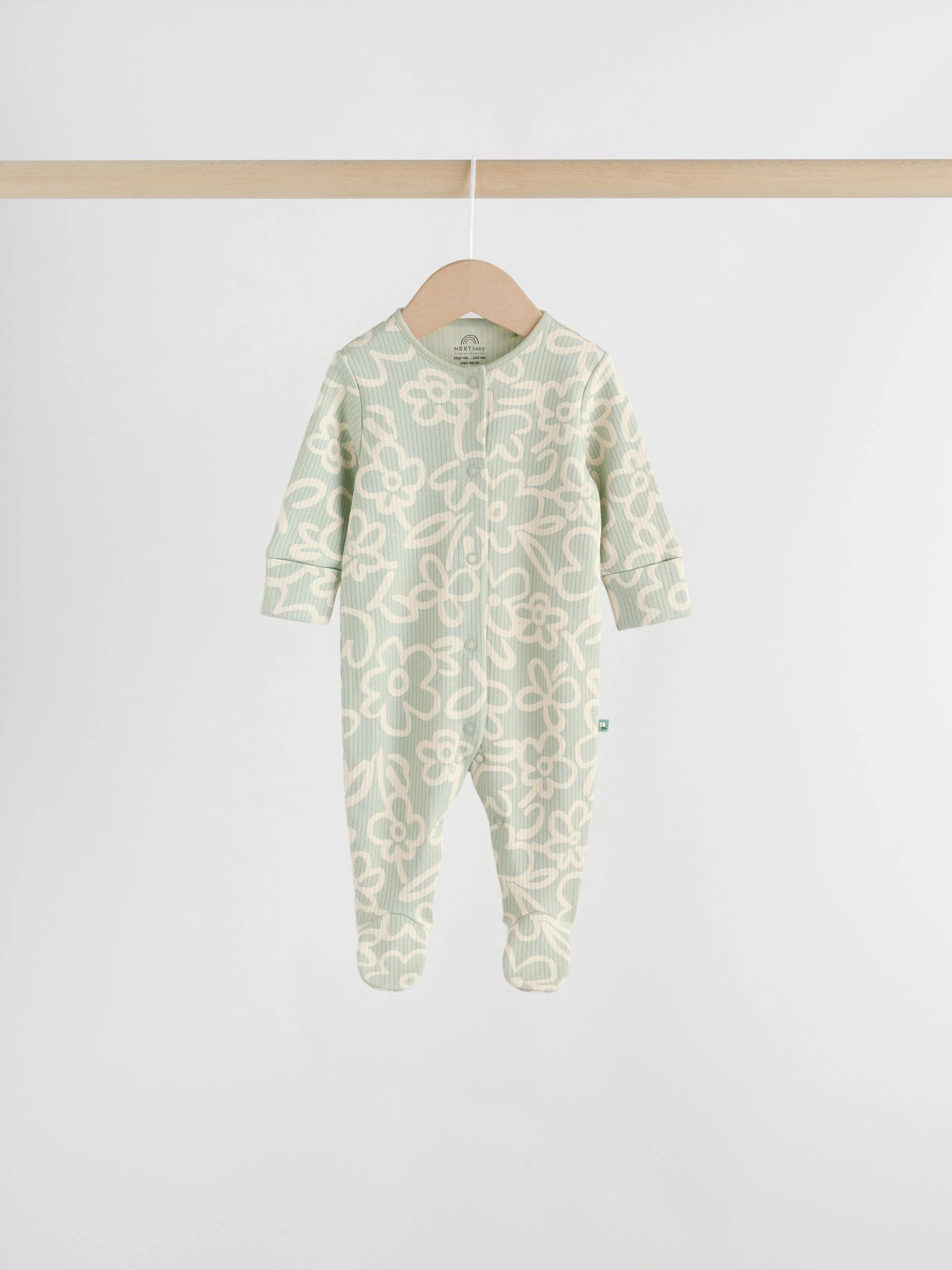 Saliegroen gebloemd - Verpakking van 5 babypyjama's (0 mnd-2 jr)