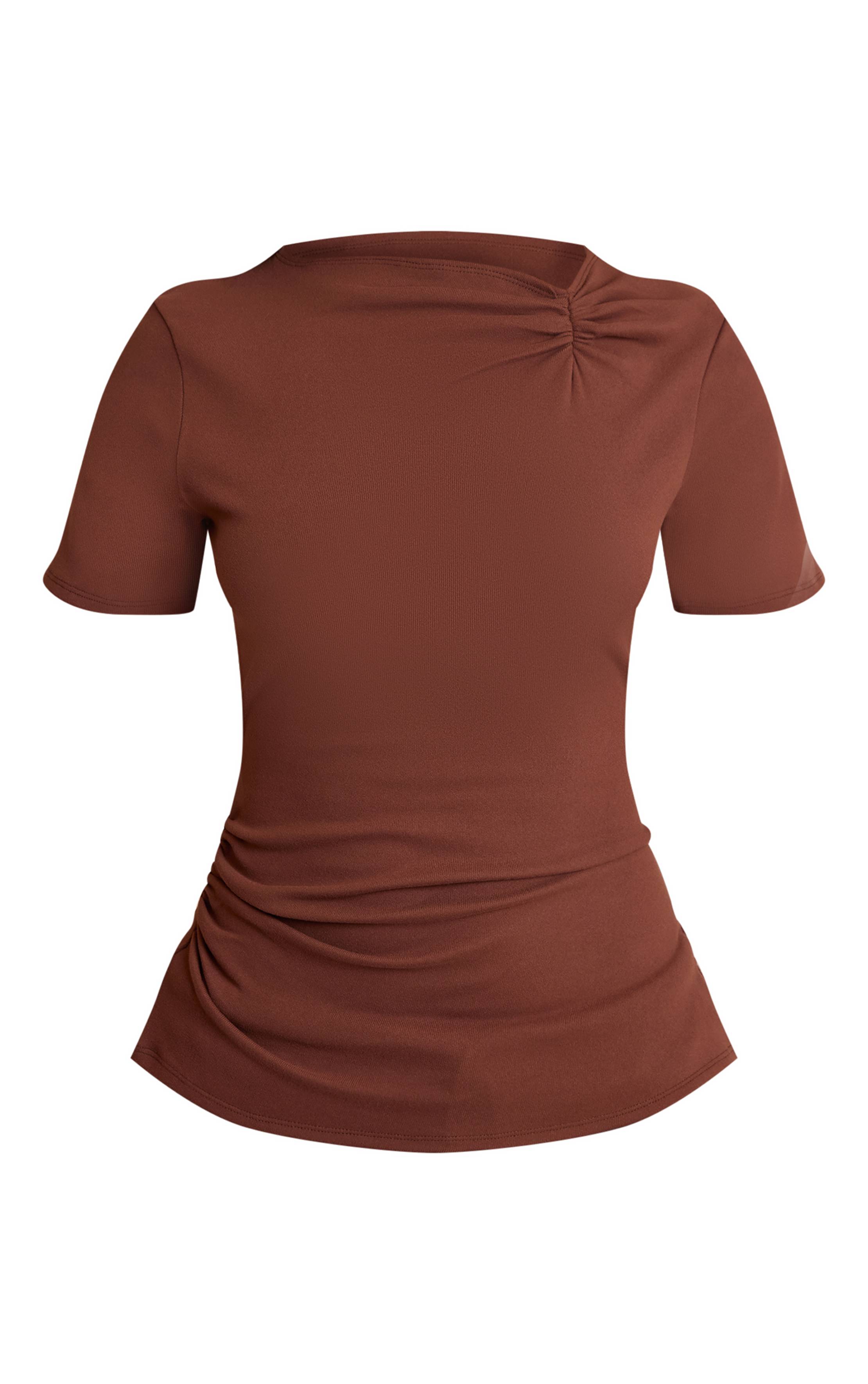 Chocolat Top Petite Ultra Doux À Manches Courtes Avec Détail Torsadé