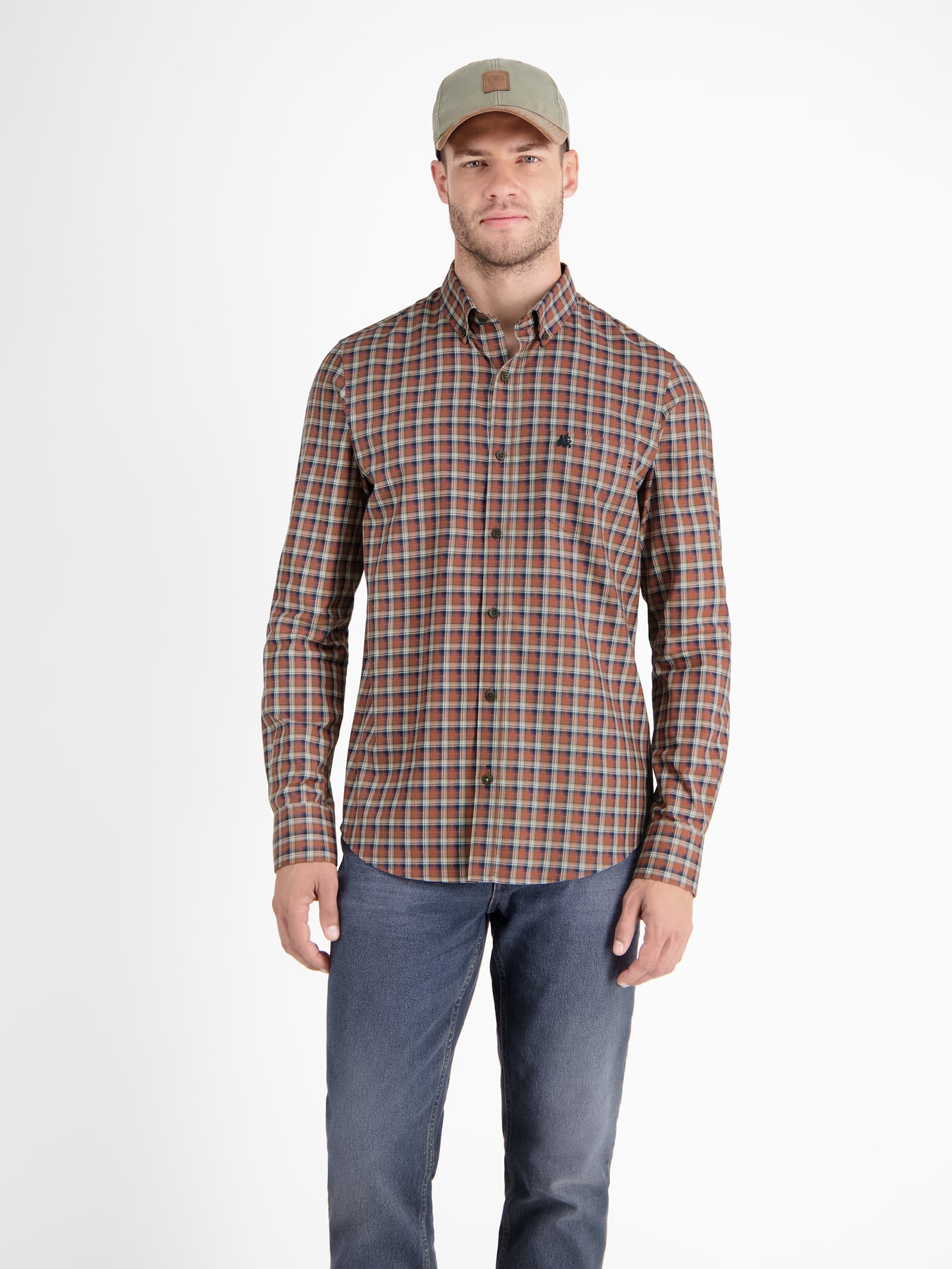 Kariertes Herrenhemd mit Button-down-Kragen