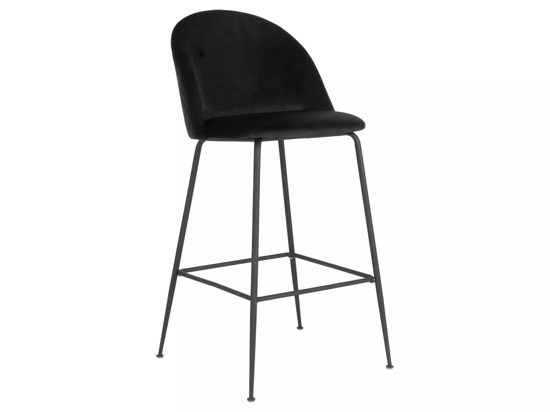 Lausanne - Lot de 2 chaises de bar en velours et métal H77cm - Noir