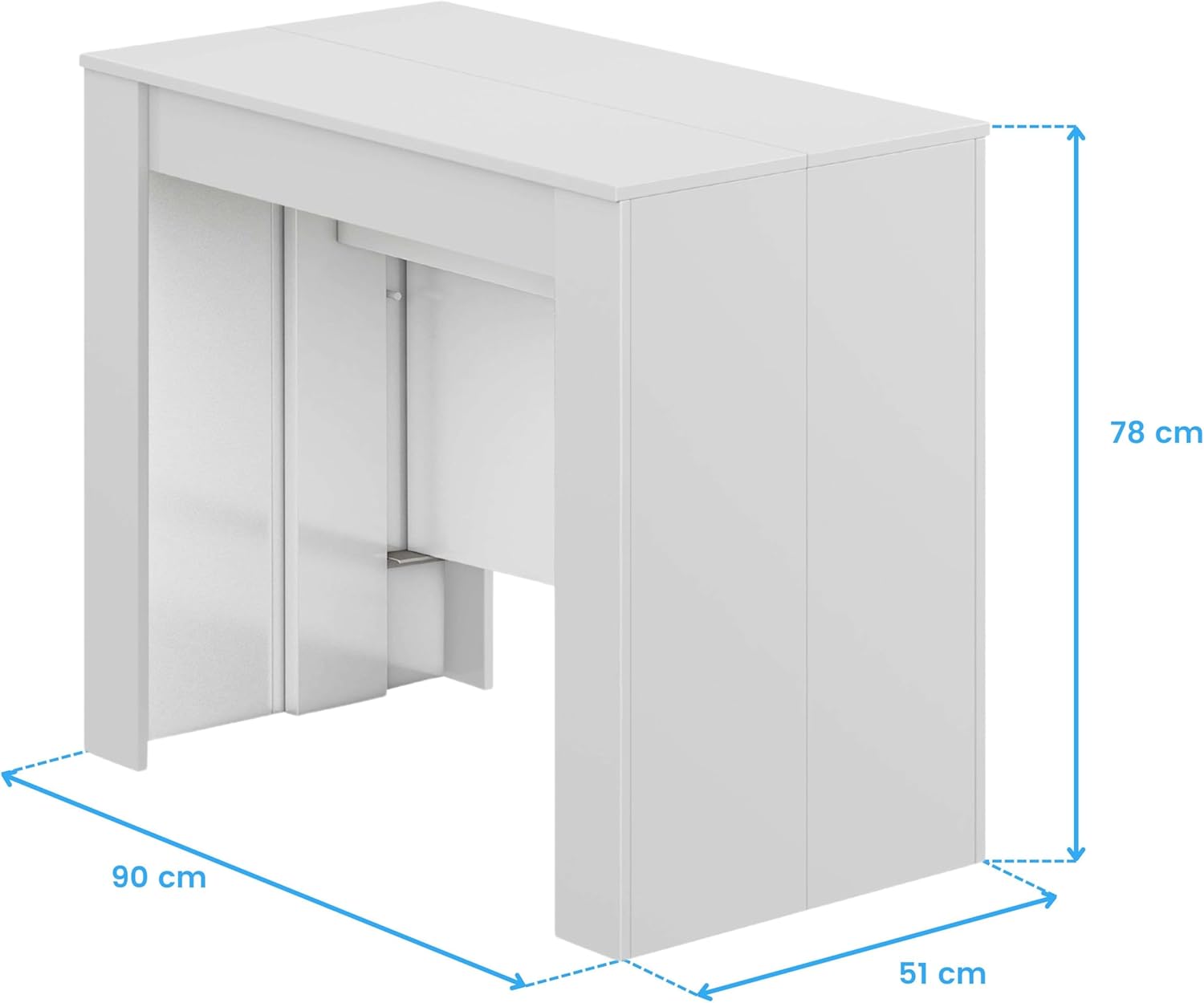 Habitdesign, ausziehbarer Konsolentisch, Esstisch für Wohnzimmer, Flur oder Küche, platzsparend & multifunktional, Hochglanz Weiß, Maße: 50–235 x 78 x 90 cm (L x H x B), Modell Extensible