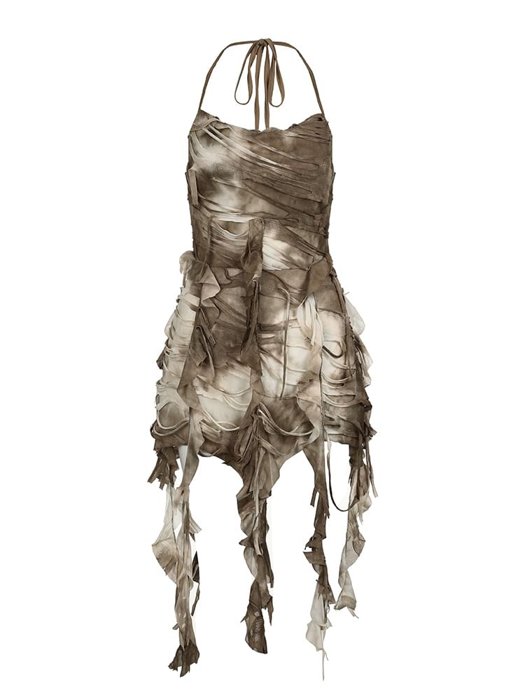 Trisica - Halter coltrui met tie-dye, distressed open rug en slim-fit camisole top