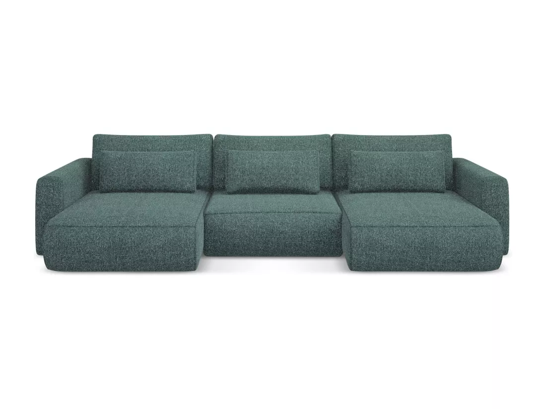 Canapé d'angle panoramique convertible en tissu texturé - jeans - KAPUA