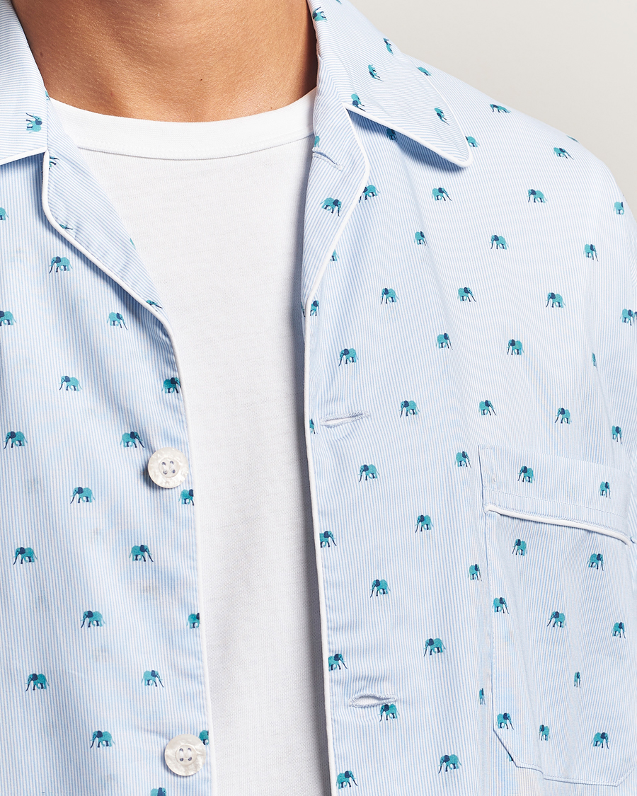 Derek Rose Printed Piped Cotton Pyjama Set Light Blue