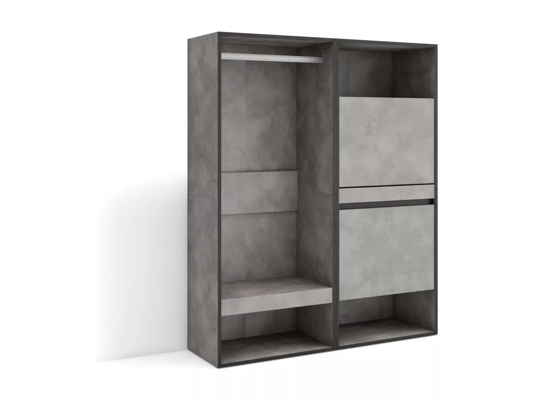 Armoire Vestiaire ouvert, 120x35x145 cm, Chambre à coucher, pièce, Meuble à Chaussures, Ciment