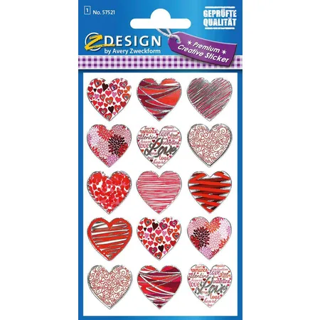 Avery Zweckform Z-Design 57521 Deko Sticker, Herzen, 1 Bogen/15 Sticker