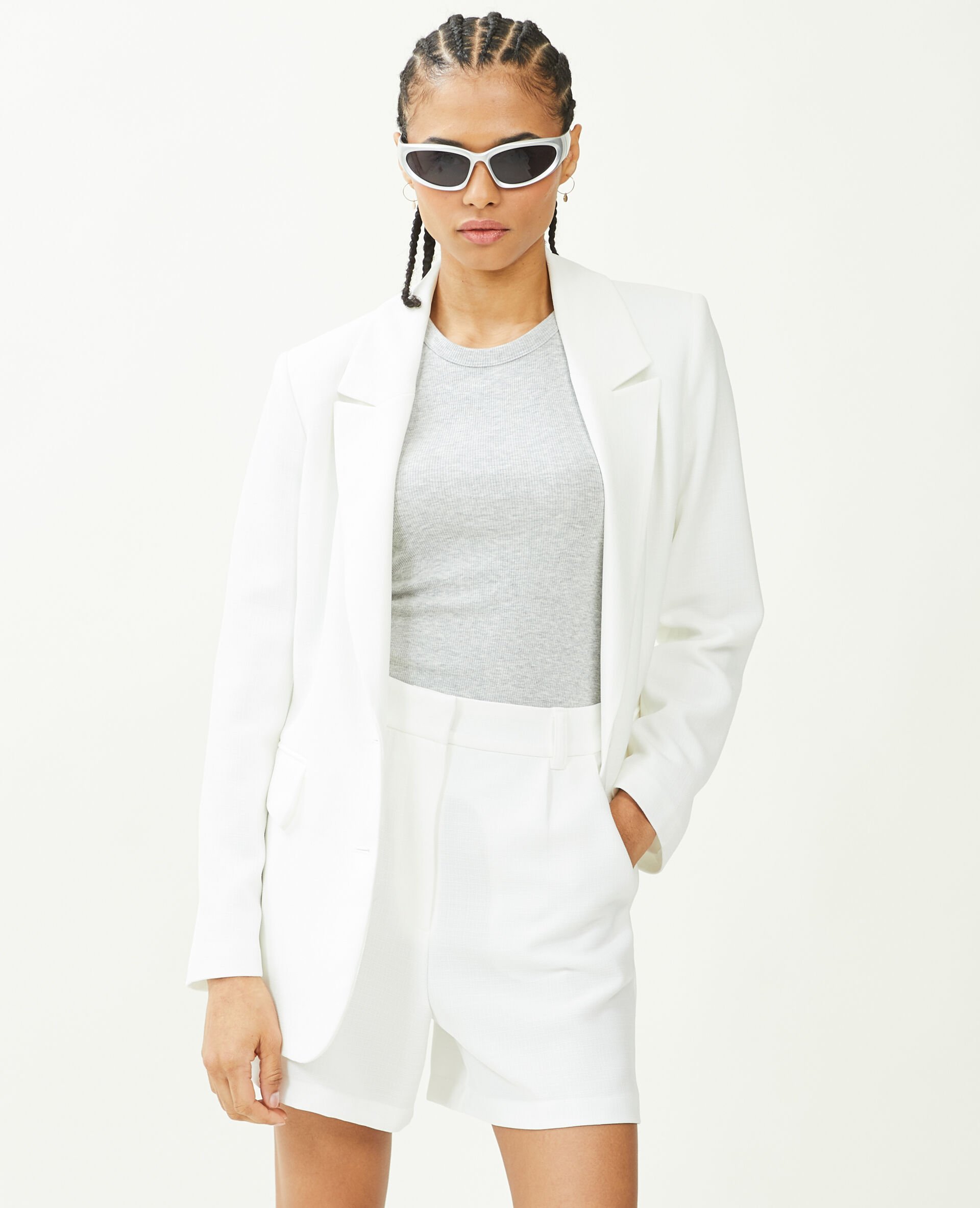 Veste blazer tissu tramé - Blanc