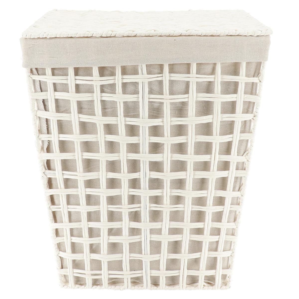 PANIERE A LINGE RECTANGLE EVASEE 44X30.5X56CM BLANC LIN