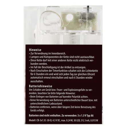 Idena 30er LED Glocken-Lichterkette, warmweiß, für innen, batteriebetrieben, mit Timer