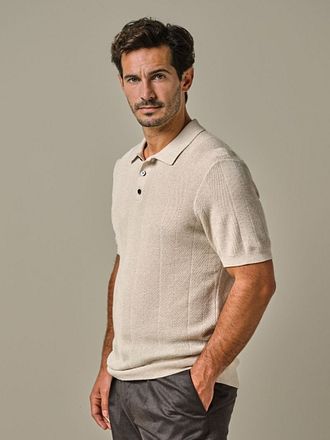 Profuomo Poloshirt Linen Blend Herringbone Ecru PPWD10008B-E kopen